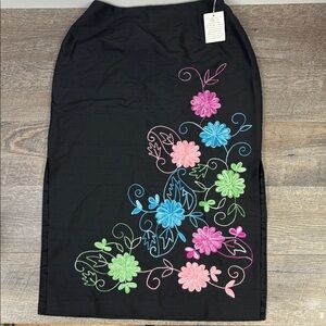 🌸 Hugo Buscati Collection Black Embroidered Midi Silk Skirt | Size 10 | NWT